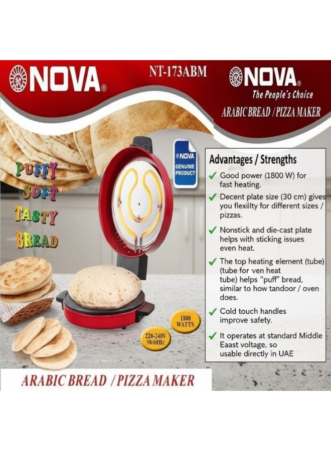 NOVA Arabic Bread & Pizza Maker 1800W Electric Oven, Puffy & Soft Roti, Khubz, Bread & Pizza, Non-Stick Plates, Multi-Use Home Baking Appliance, Red, 220-240V - Image 5